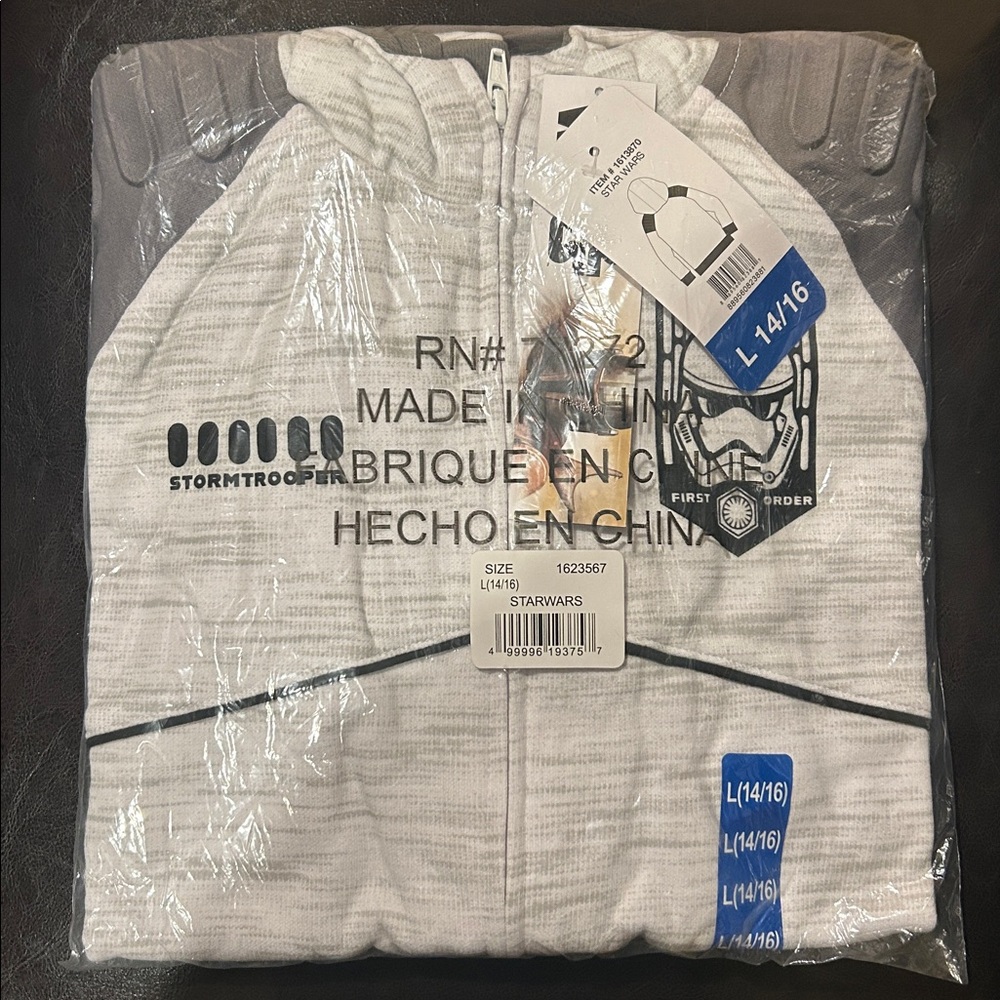 NWT Star Wars Youth Boys Full Zip Hoodie WHITE - size L (14/16) - Picture 2 of 8
